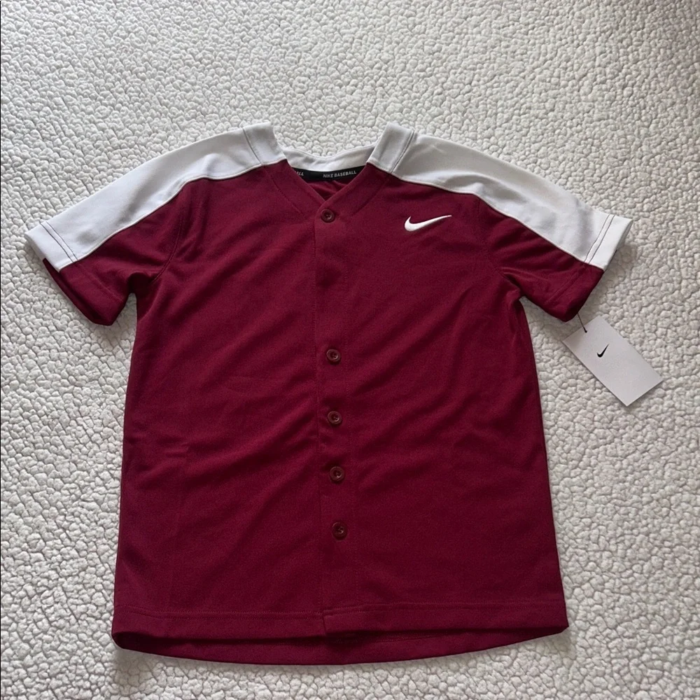 Nike Kids Burgundy and White Button Down Shirt